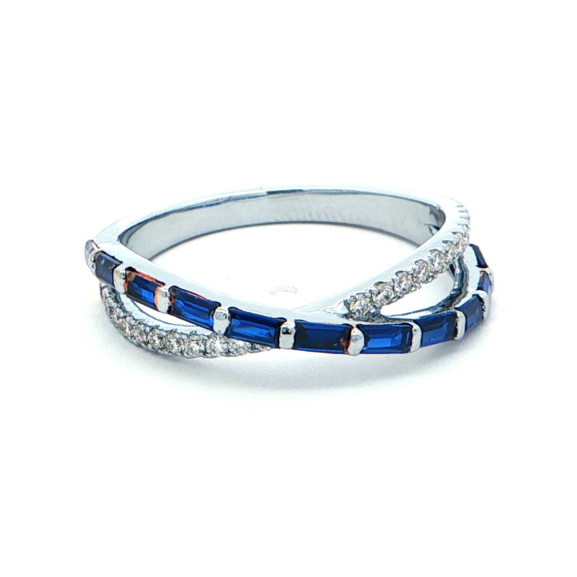 Blue Sapphire & Diamond Criss-Cross Ring